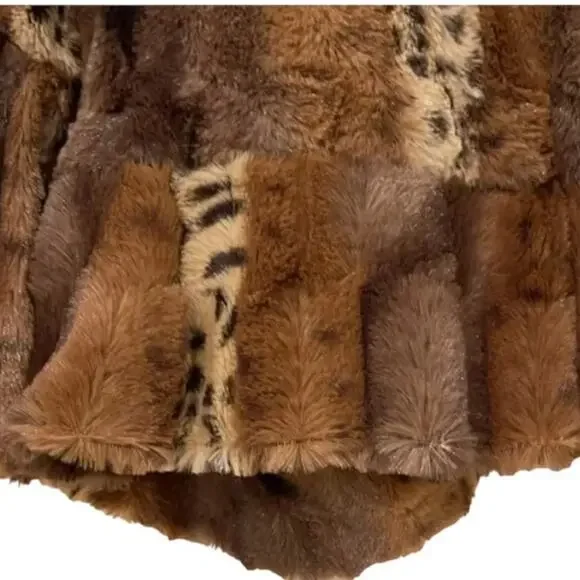 Y2K Pea Coat Sz M Faux Leopard Patchwork Animal Print Jacket Cropped Bell Ruffle - Picture 11 of 15